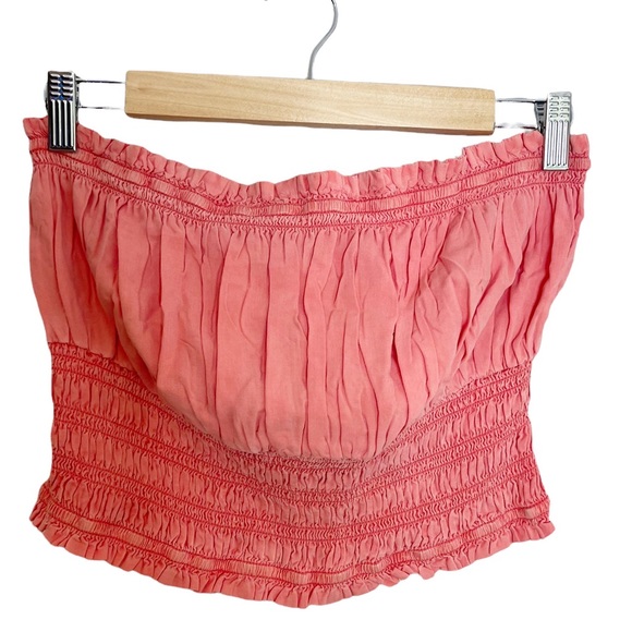 ANTHROPOLOGIE Pilcro Ruffled Ruched Slinky Tube Top in Coral - Picture 4 of 11